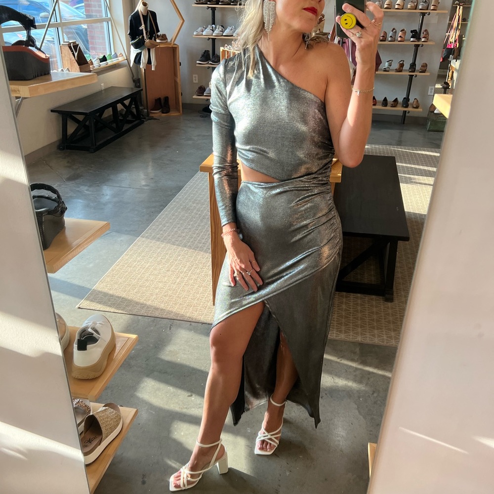 Karina Grimaldi silver cocktail dress